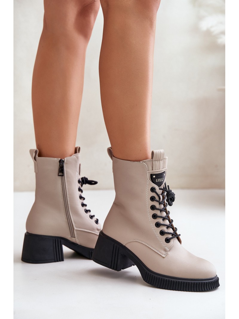 Warm Women Boots Made Of Natural Leather Beige Vinceza 66671