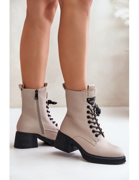 Warm Women Boots Made Of Natural Leather Beige Vinceza 66671