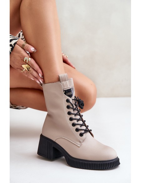 Warm Women Boots Made Of Natural Leather Beige Vinceza 66671