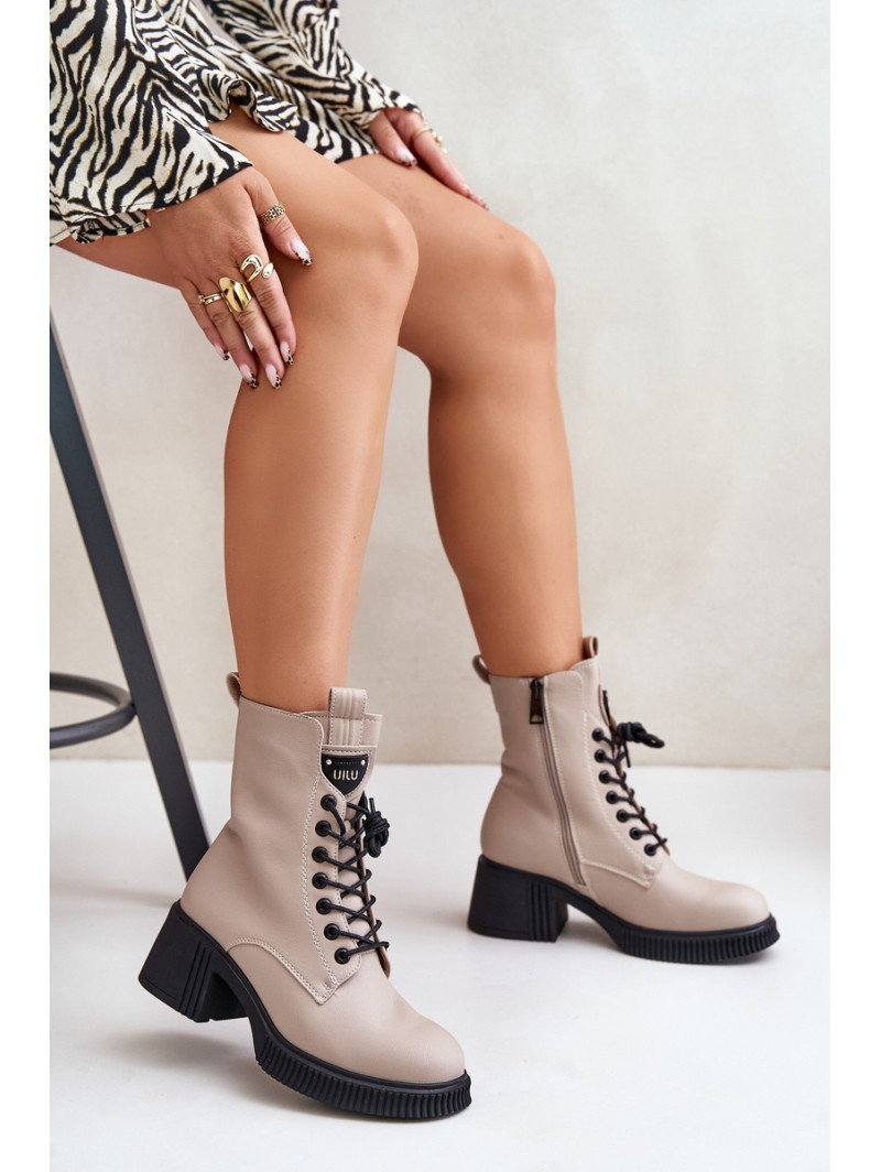 Warm Women Boots Made Of Natural Leather Beige Vinceza 66671