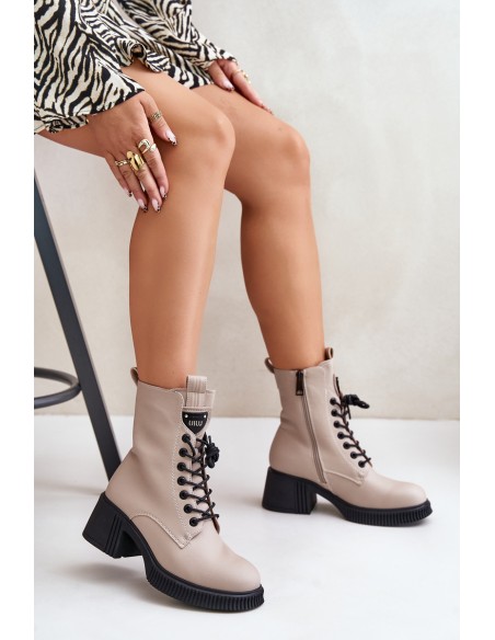 Warm Women Boots Made Of Natural Leather Beige Vinceza 66671