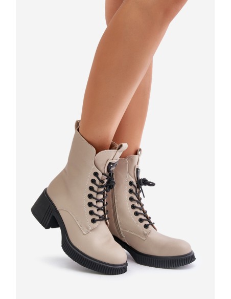 Warm Women Boots Made Of Natural Leather Beige Vinceza 66671