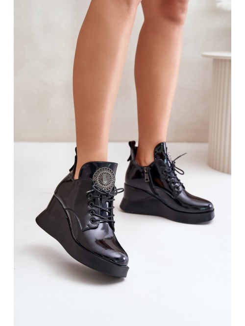 Women's Patent Wedge Boots Insulated Vinceza 66706 Black 2