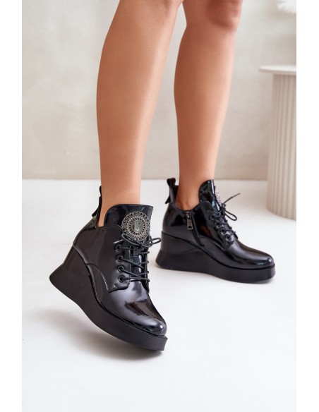 Women's Patent Wedge Boots Insulated Vinceza 66706 Black