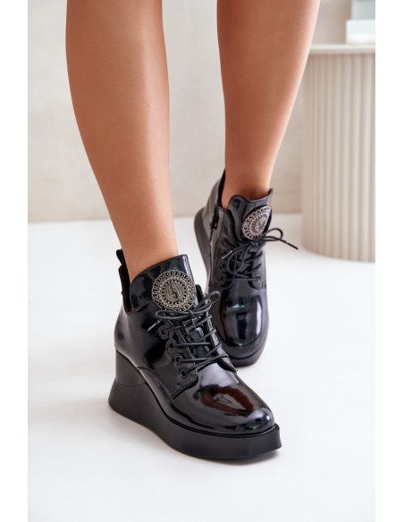 Women's Patent Wedge Boots Insulated Vinceza 66706 Black