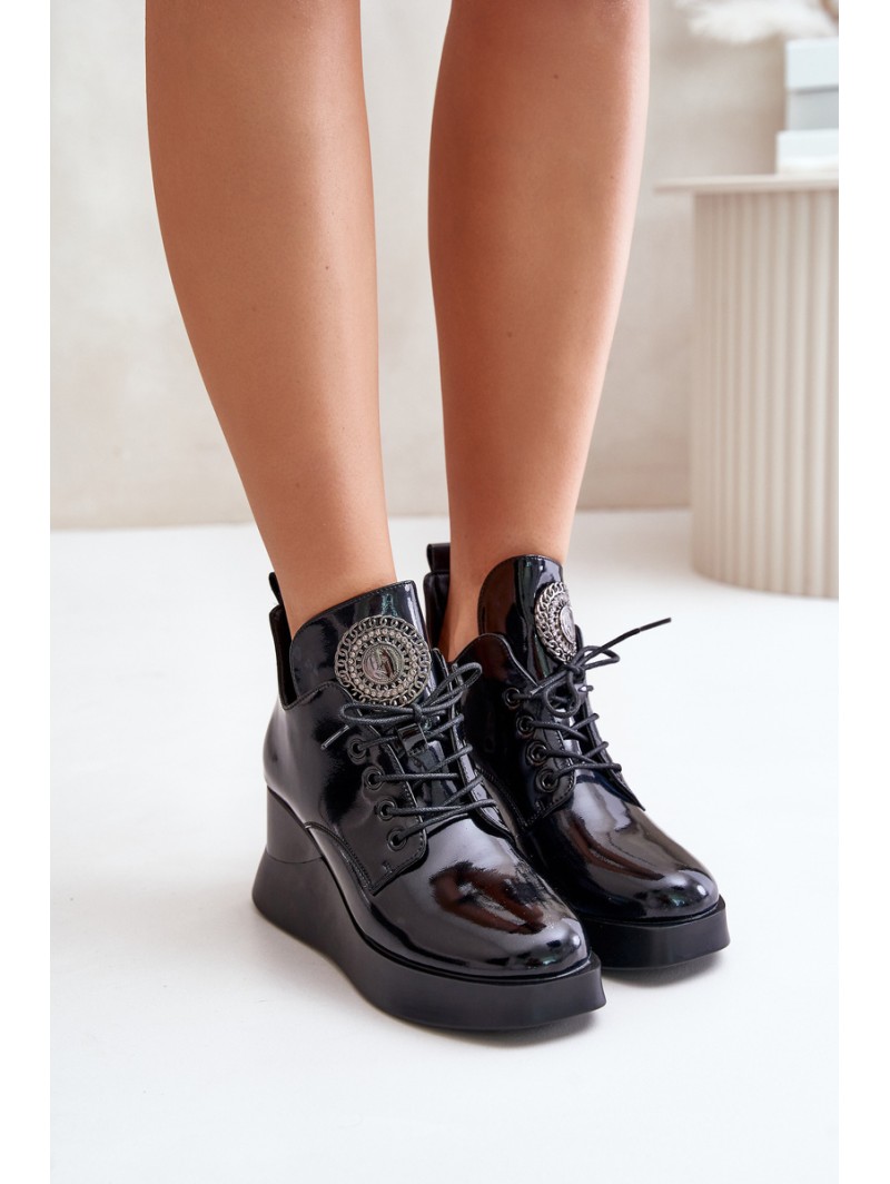 Women's Patent Wedge Boots Insulated Vinceza 66706 Black