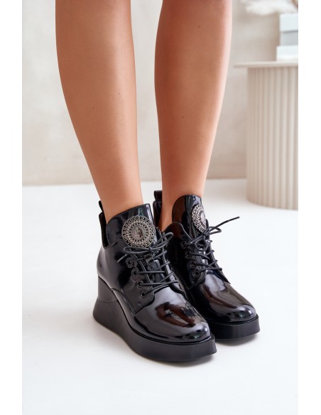 Women's Patent Wedge Boots Insulated Vinceza 66706 Black