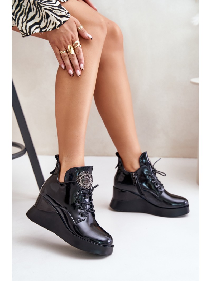 Women's Patent Wedge Boots Insulated Vinceza 66706 Black