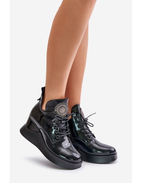 Women's Patent Wedge Boots Insulated Vinceza 66706 Black