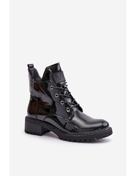Warm Women Ankle Boots On Low Heel Lacquered Vinceza 58136 Black