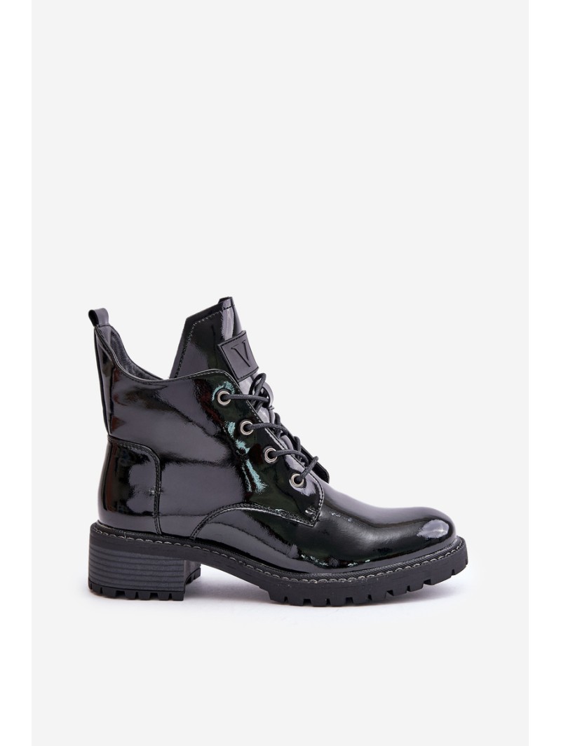 Warm Women Ankle Boots On Low Heel Lacquered Vinceza 58136 Black