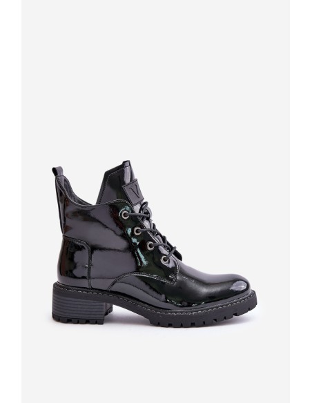 Warm Women Ankle Boots On Low Heel Lacquered Vinceza 58136 Black