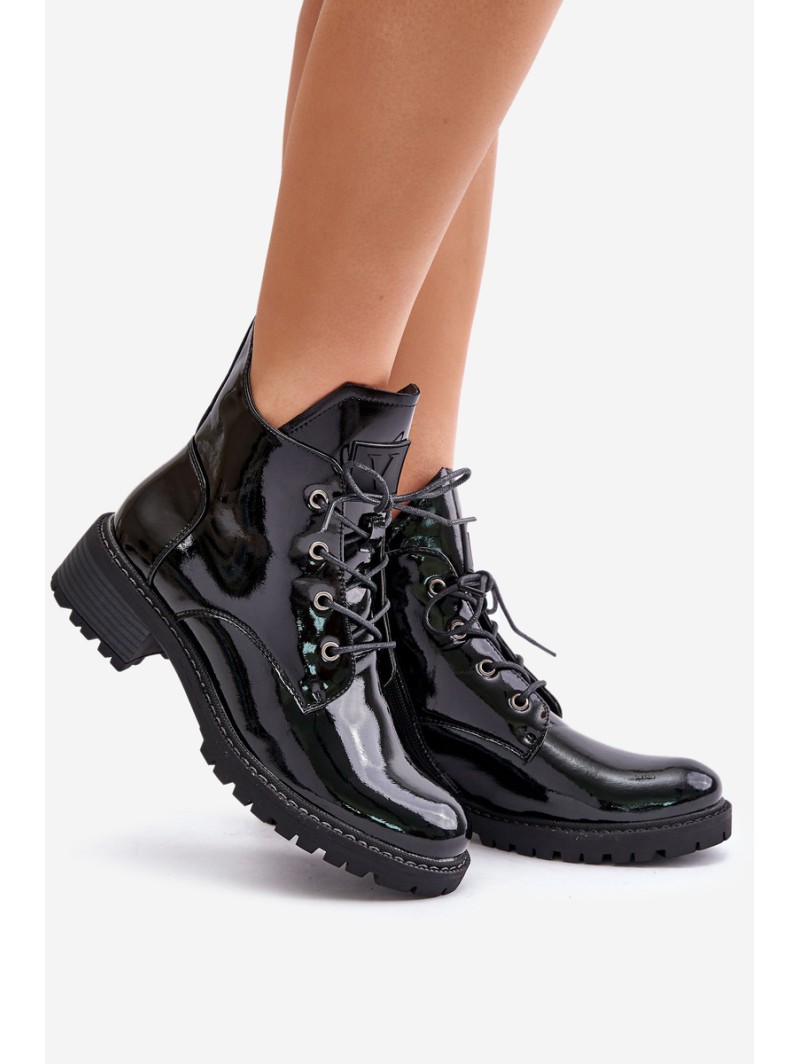 Warm Women Ankle Boots On Low Heel Lacquered Vinceza 58136 Black