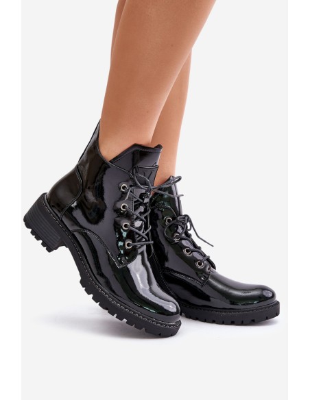 Warm Women Ankle Boots On Low Heel Lacquered Vinceza 58136 Black
