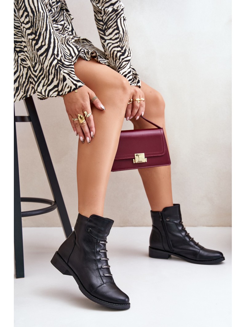 Warm Women's Boots on Flat Heel Black Labise
