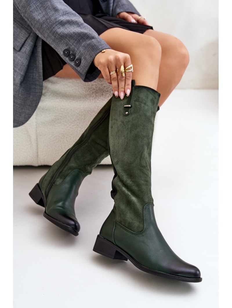 Women's Insulated Knee High Boots With Zipper Green Ivasira