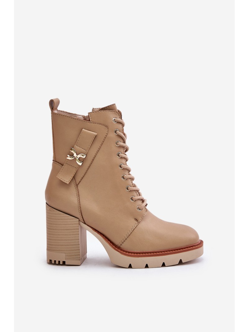 Insulated ankle boots on a heel with a golden detail beige Ivarisse