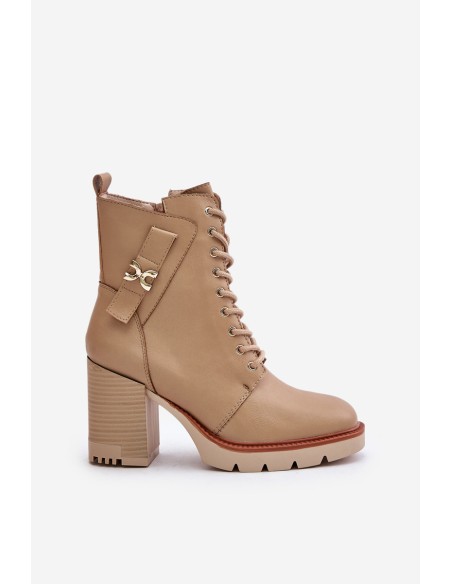 Insulated ankle boots on a heel with a golden detail beige Ivarisse