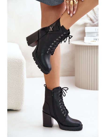 Insulated Heeled Boots With Gold Detail Black Ivarisse