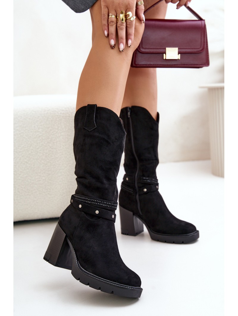 Women's Mid-Calf Heeled Boots Insulated Black Ivanelis