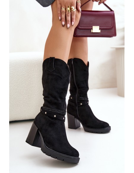 Women's Mid-Calf Heeled Boots Insulated Black Ivanelis