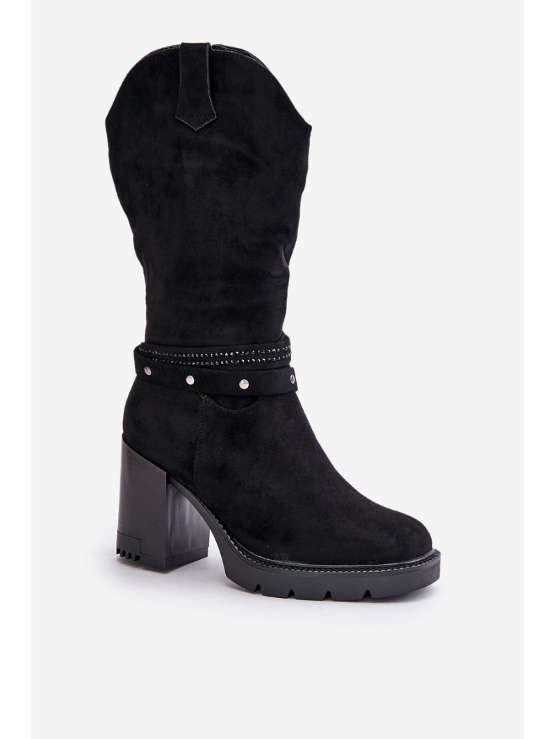 Women's Mid-Calf Heeled Boots Insulated Black Ivanelis