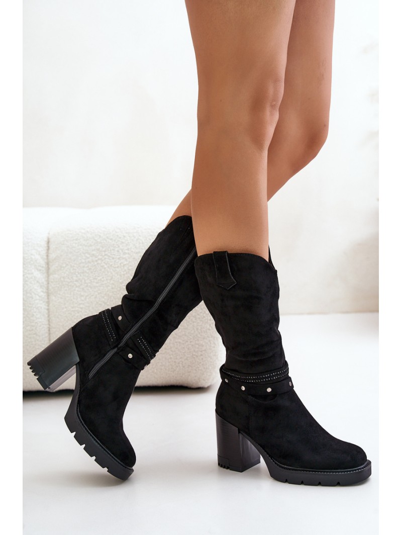 Women's Mid-Calf Heeled Boots Insulated Black Ivanelis