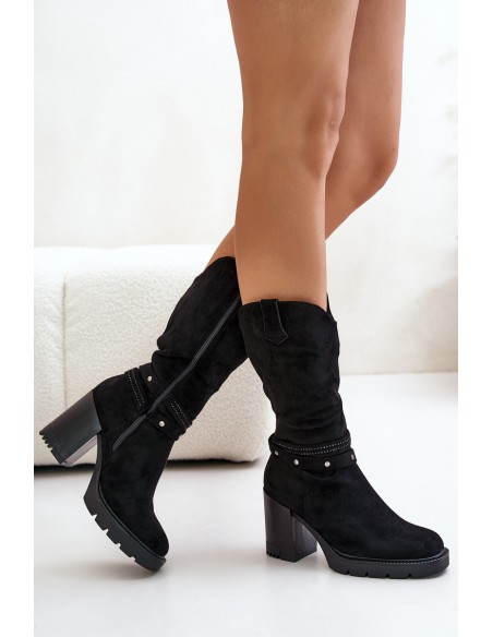 Women's Mid-Calf Heeled Boots Insulated Black Ivanelis