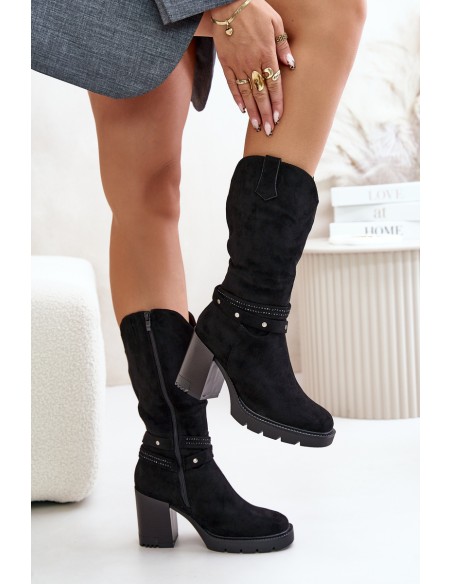 Women's Mid-Calf Heeled Boots Insulated Black Ivanelis