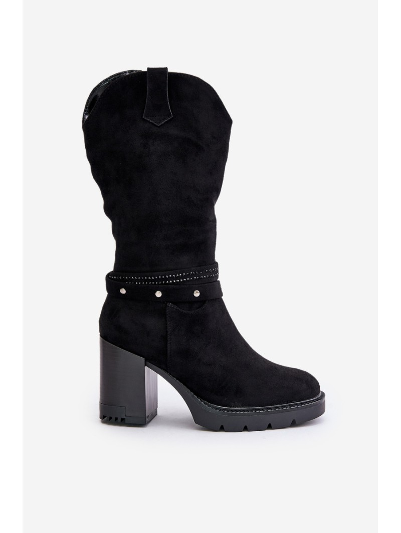 Women's Mid-Calf Heeled Boots Insulated Black Ivanelis