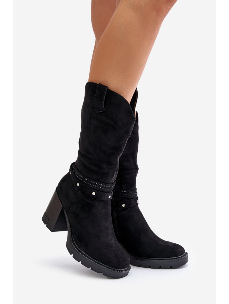 Women's Mid-Calf Heeled Boots Insulated Black Ivanelis