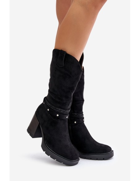 Women's Mid-Calf Heeled Boots Insulated Black Ivanelis