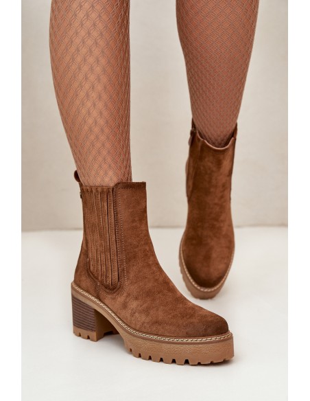Women's Heeled Boots Made Of Eco Suede Insulated Brown Nevitas
