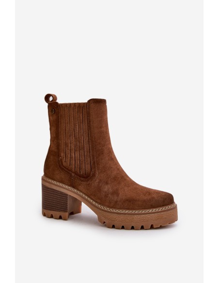 Women's Heeled Boots Made Of Eco Suede Insulated Brown Nevitas