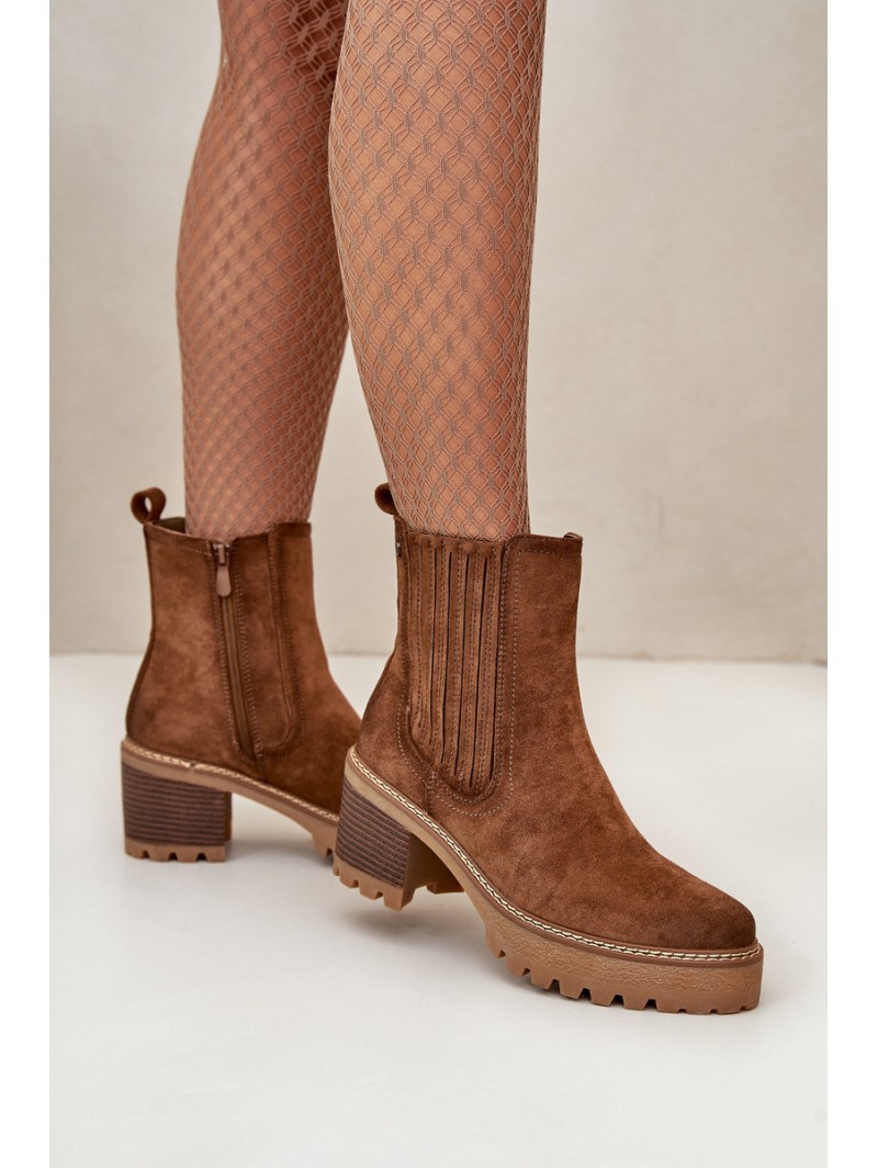 Women's Heeled Boots Made Of Eco Suede Insulated Brown Nevitas