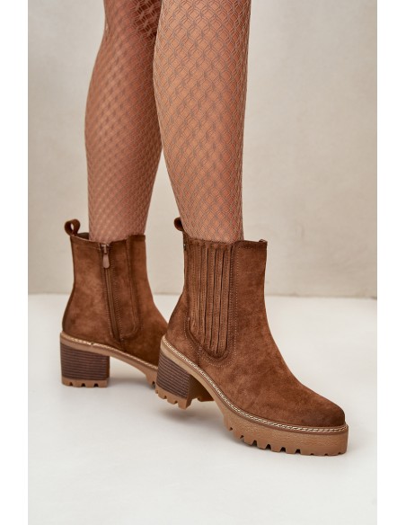 Women's Heeled Boots Made Of Eco Suede Insulated Brown Nevitas