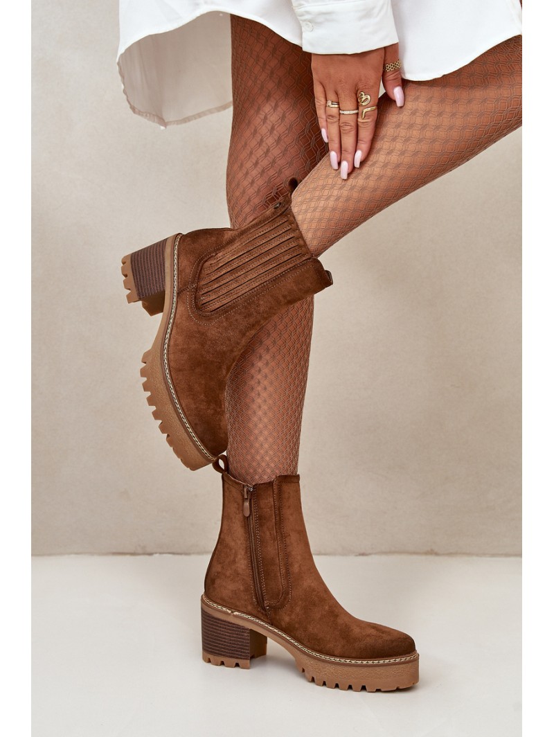 Women's Heeled Boots Made Of Eco Suede Insulated Brown Nevitas
