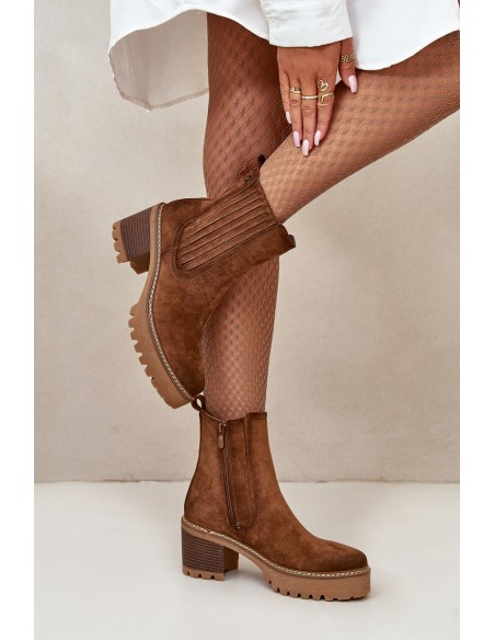 Women's Heeled Boots Made Of Eco Suede Insulated Brown Nevitas