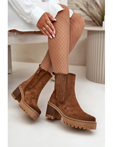 Women's Heeled Boots Made Of Eco Suede Insulated Brown Nevitas