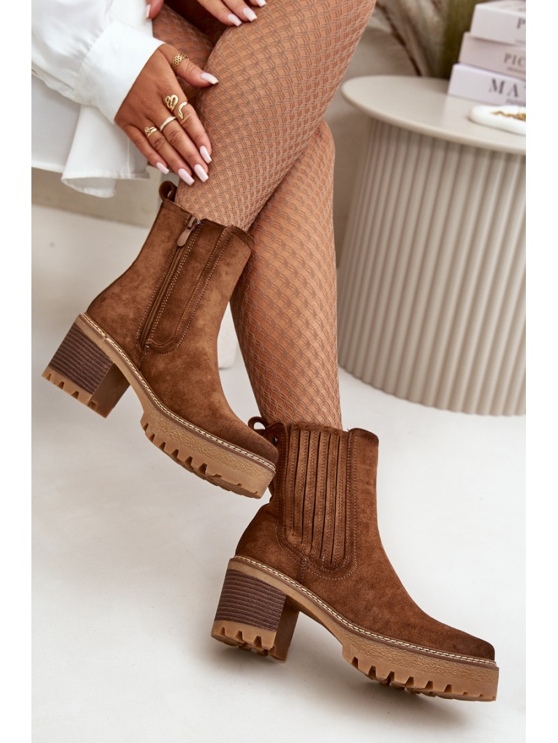 Women's Heeled Boots Made Of Eco Suede Insulated Brown Nevitas