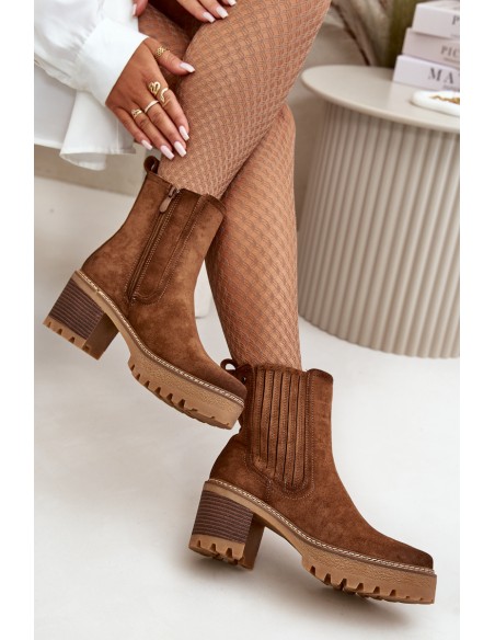 Women's Heeled Boots Made Of Eco Suede Insulated Brown Nevitas