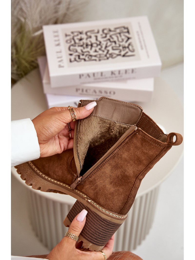 Women's Heeled Boots Made Of Eco Suede Insulated Brown Nevitas