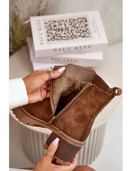 Women's Heeled Boots Made Of Eco Suede Insulated Brown Nevitas