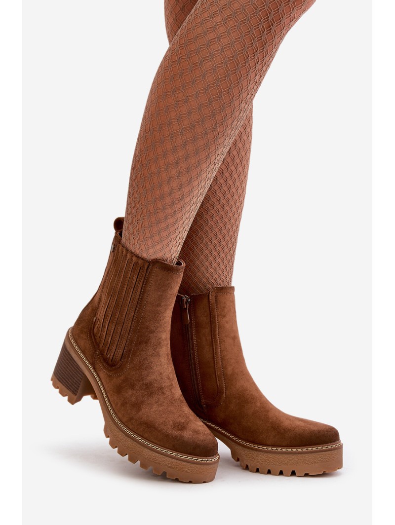 Women's Heeled Boots Made Of Eco Suede Insulated Brown Nevitas