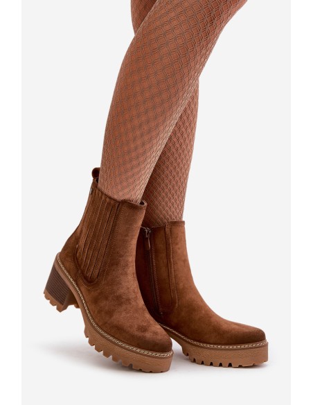 Women's Heeled Boots Made Of Eco Suede Insulated Brown Nevitas