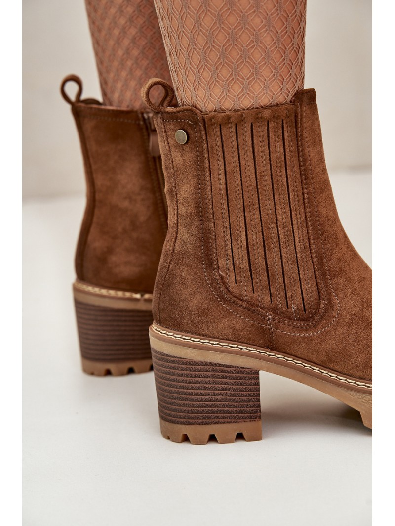Women's Heeled Boots Made Of Eco Suede Insulated Brown Nevitas