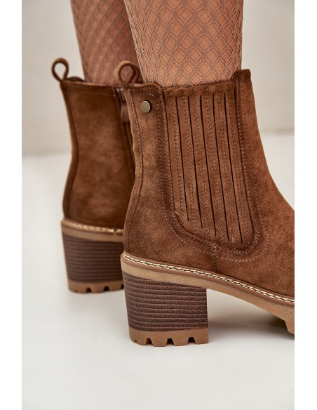 Women's Heeled Boots Made Of Eco Suede Insulated Brown Nevitas