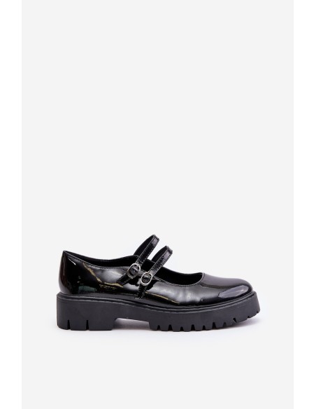 Lacquered Women's Loafers With Straps Black Rialuna