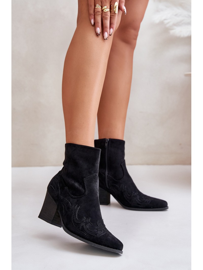 Cowboy Ankle Boots With Heel Eco Suede Black Arabelline