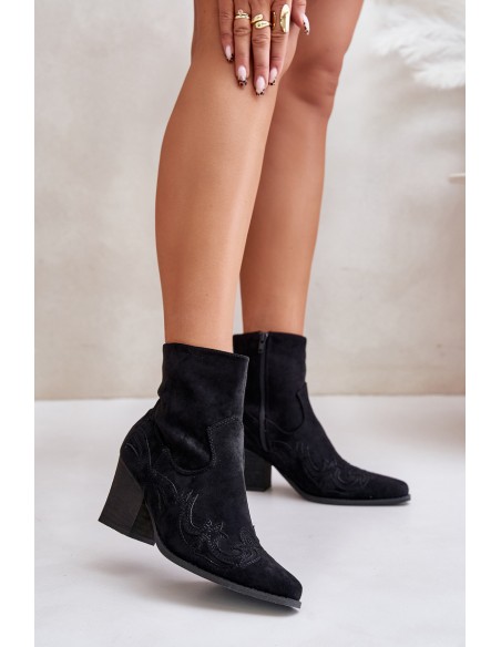 Cowboy Ankle Boots With Heel Eco Suede Black Arabelline
